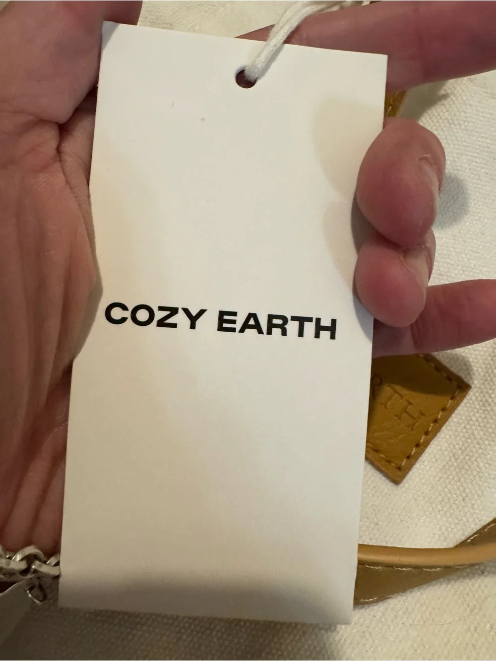 Cozy Earth White Canvas Tote with Tan Leather-Accent Handles